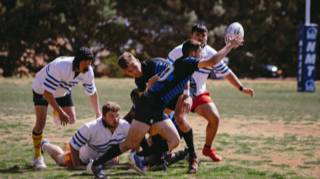 Rugby player catching ball